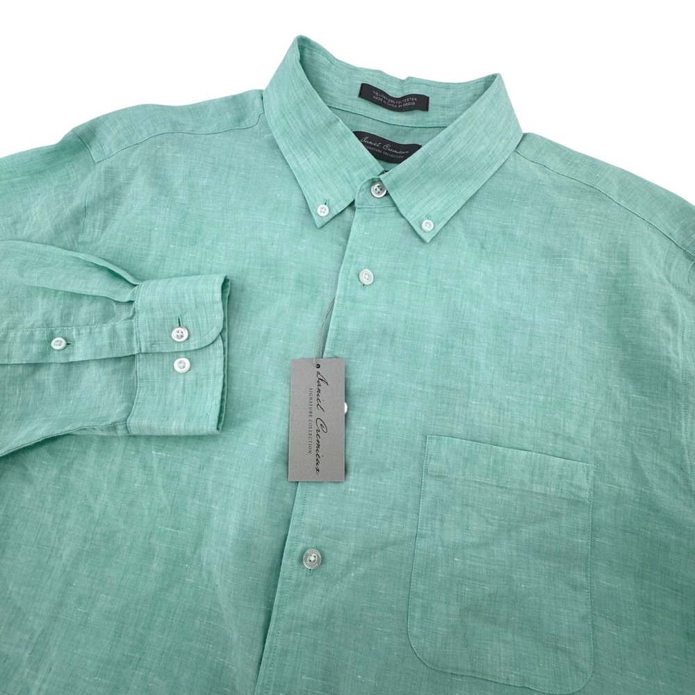 Daniel Cremieux Button Down Shirt Men XL Turquoise Stretch Linen Long Sleeve NEW